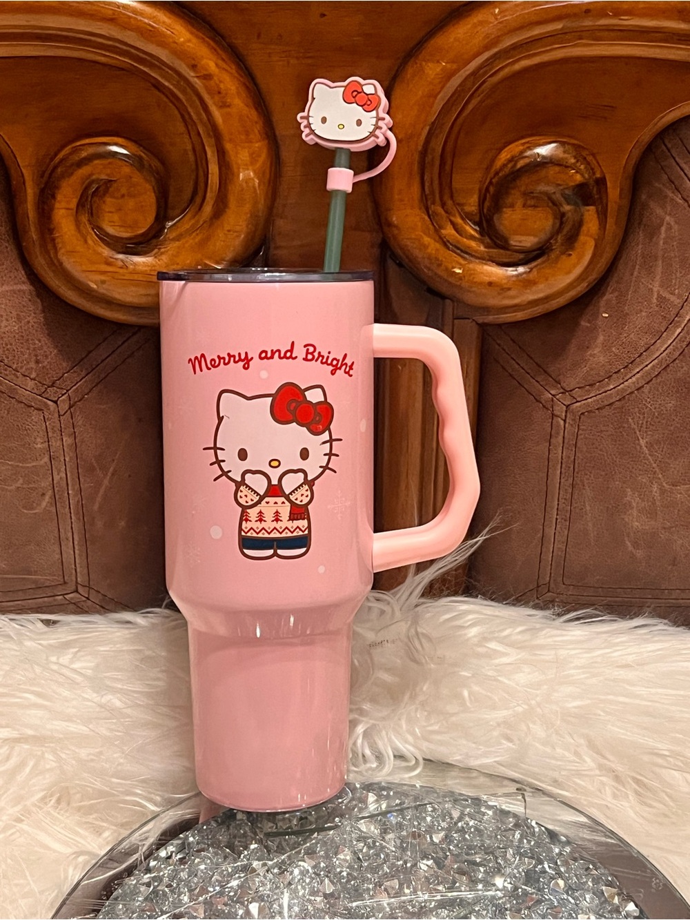 Hello Kitty Pink Merry and Bright Travel Tumbler with Straw - Picture 4 of 11